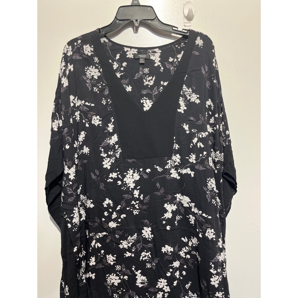 Simply Vera Vera Wang Womens XXL Black White Floral Kaftan V-Neck Dolman dress